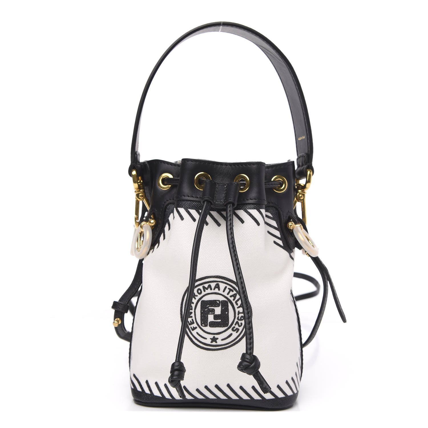 Fendi X JOSHUA VIDES Canvas Calfskin F is Mini Mon Tresor Bucket Bag White Black 1 of 10