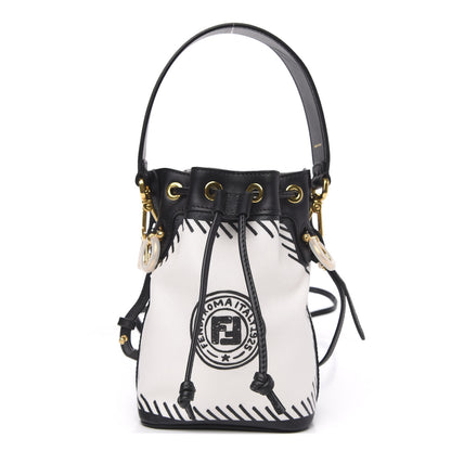 Fendi X JOSHUA VIDES Canvas Calfskin F is Mini Mon Tresor Bucket Bag White Black 1 of 10