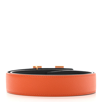 Hermes Epsom Swift 32mm Guilloche H Belt 80 Black Orange 2 of 6