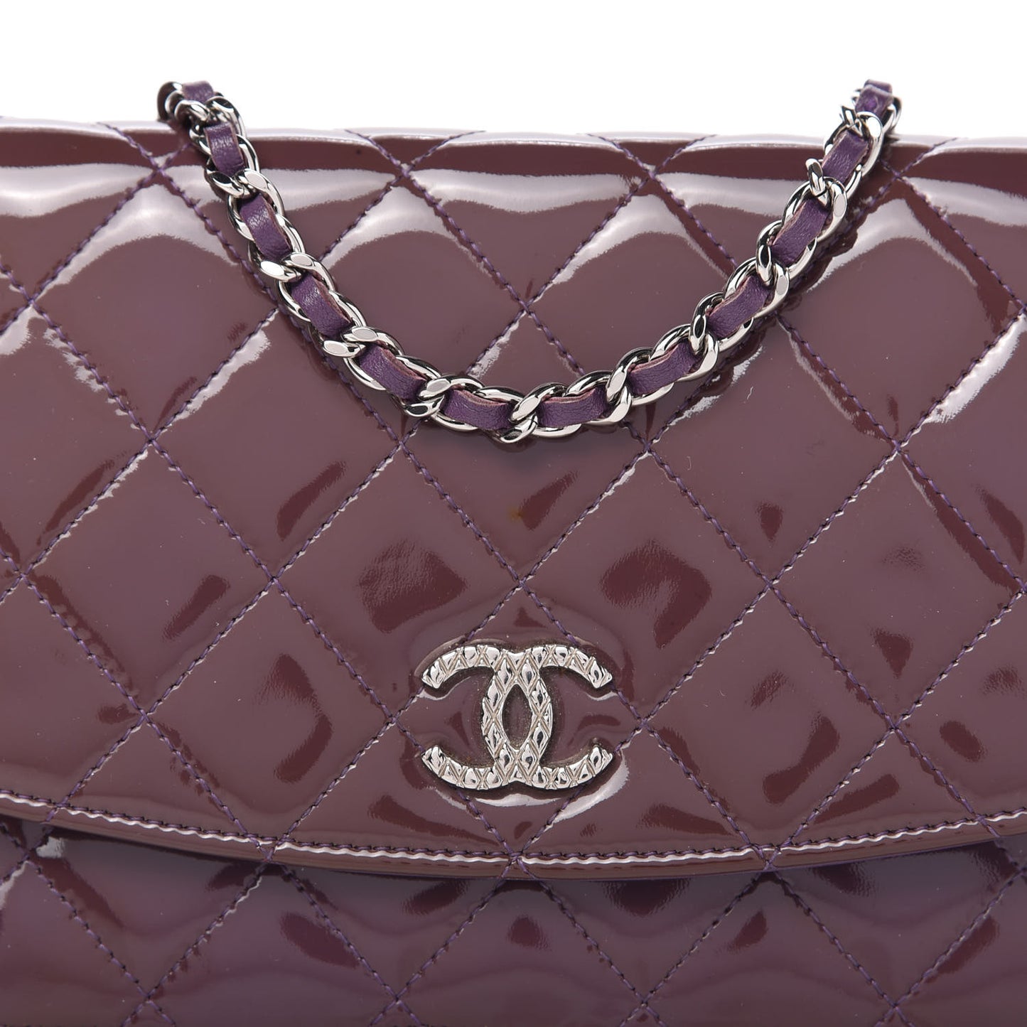 Patent Quilted Brilliant Wallet On Chain WOC Violet