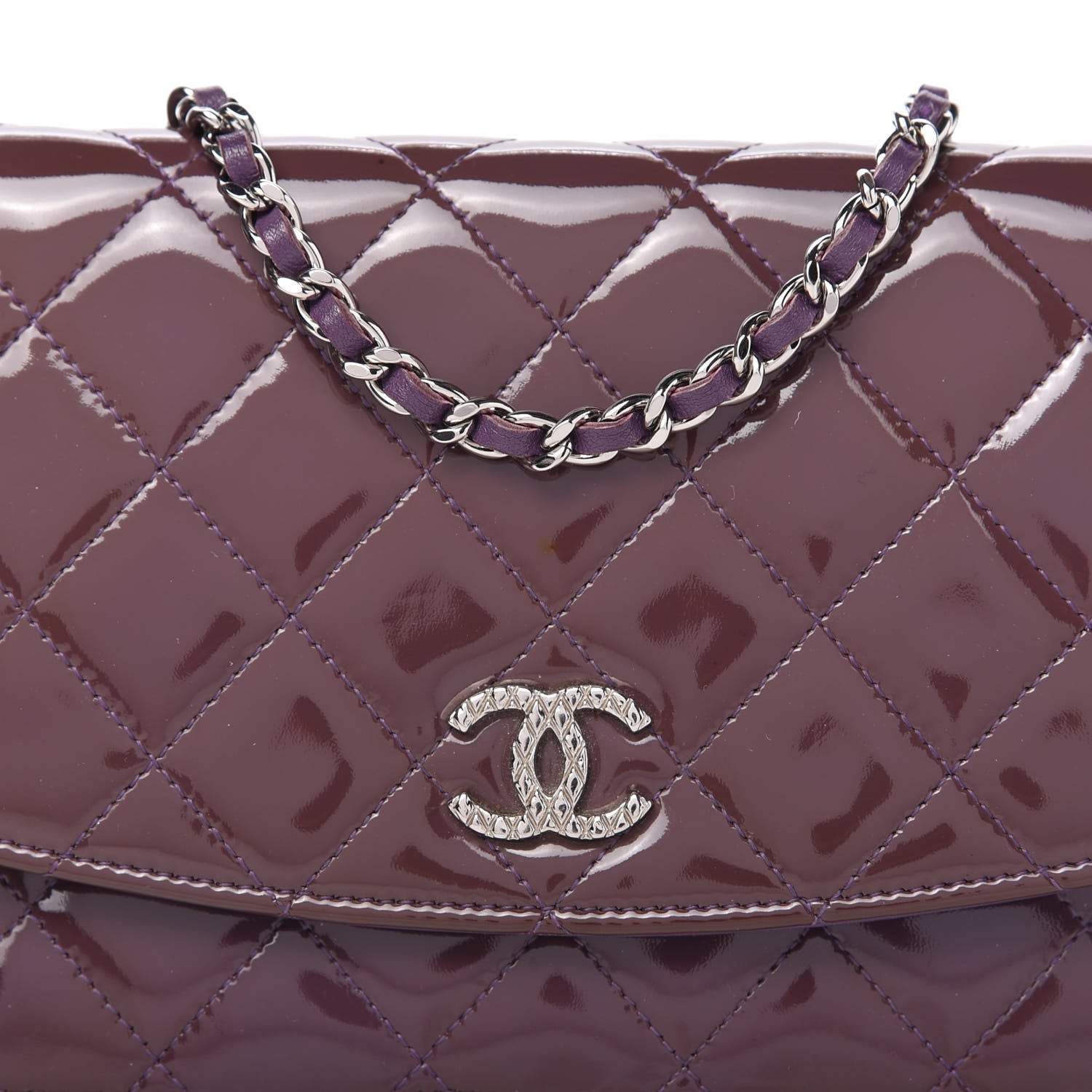 Chanel Patent Quilted Brilliant Wallet On Chain WOC Violet 11 of 12