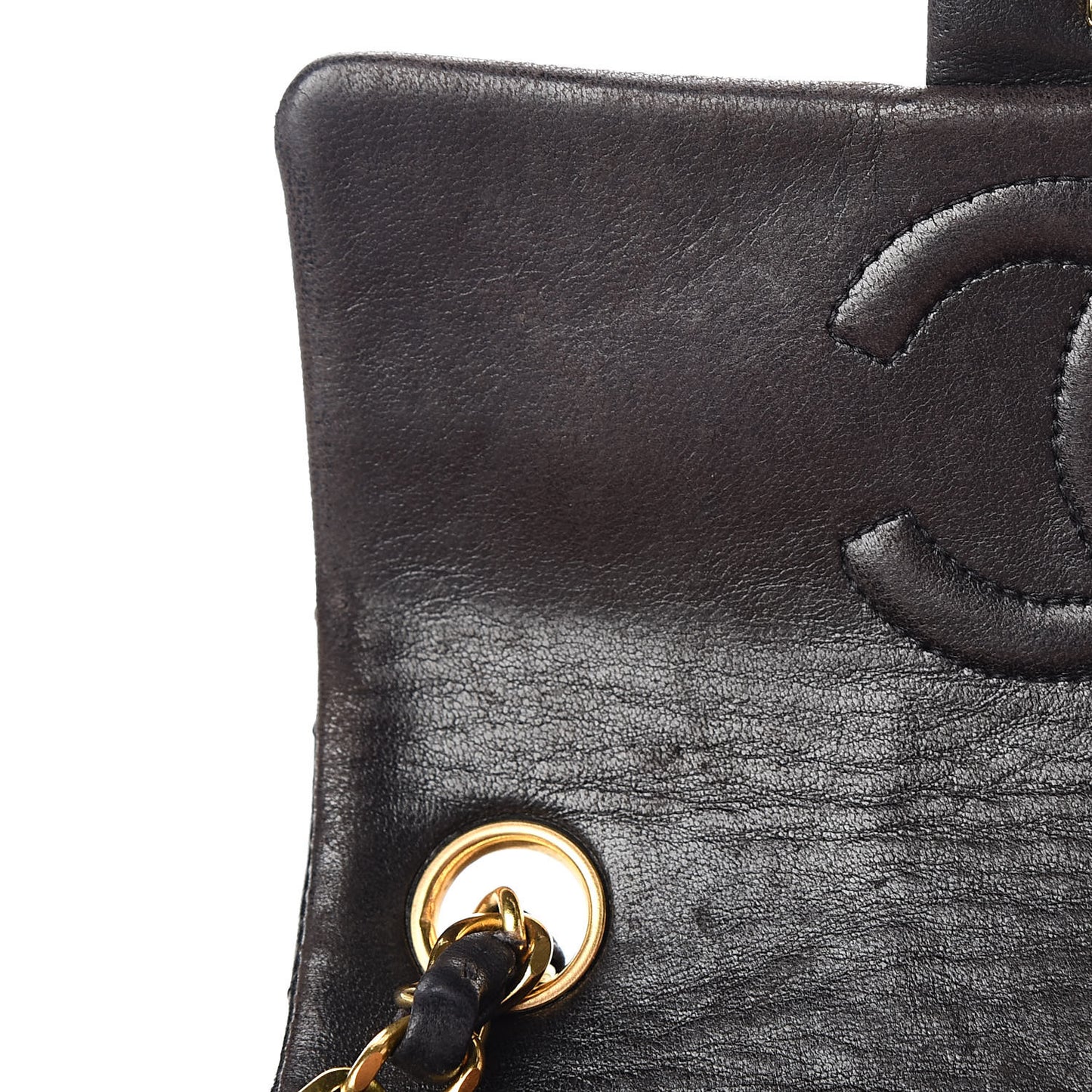 Lambskin Quilted Mini Square Flap Bag Black