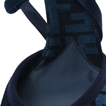 Fendi Chenille Jacquard FF Colibri Lite 85mm Slingback Pumps 37 Blue Black 9 of 10