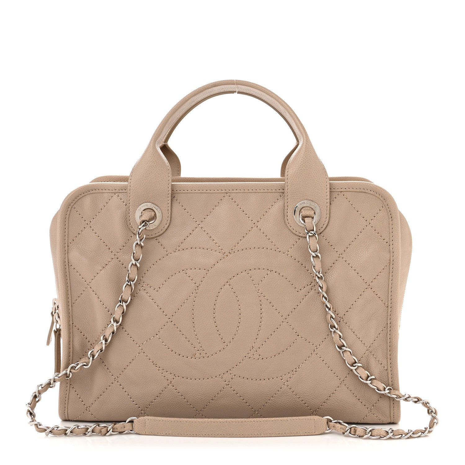 Chanel Caviar Quilted Deauville Bowling Bag Beige 1 of 12