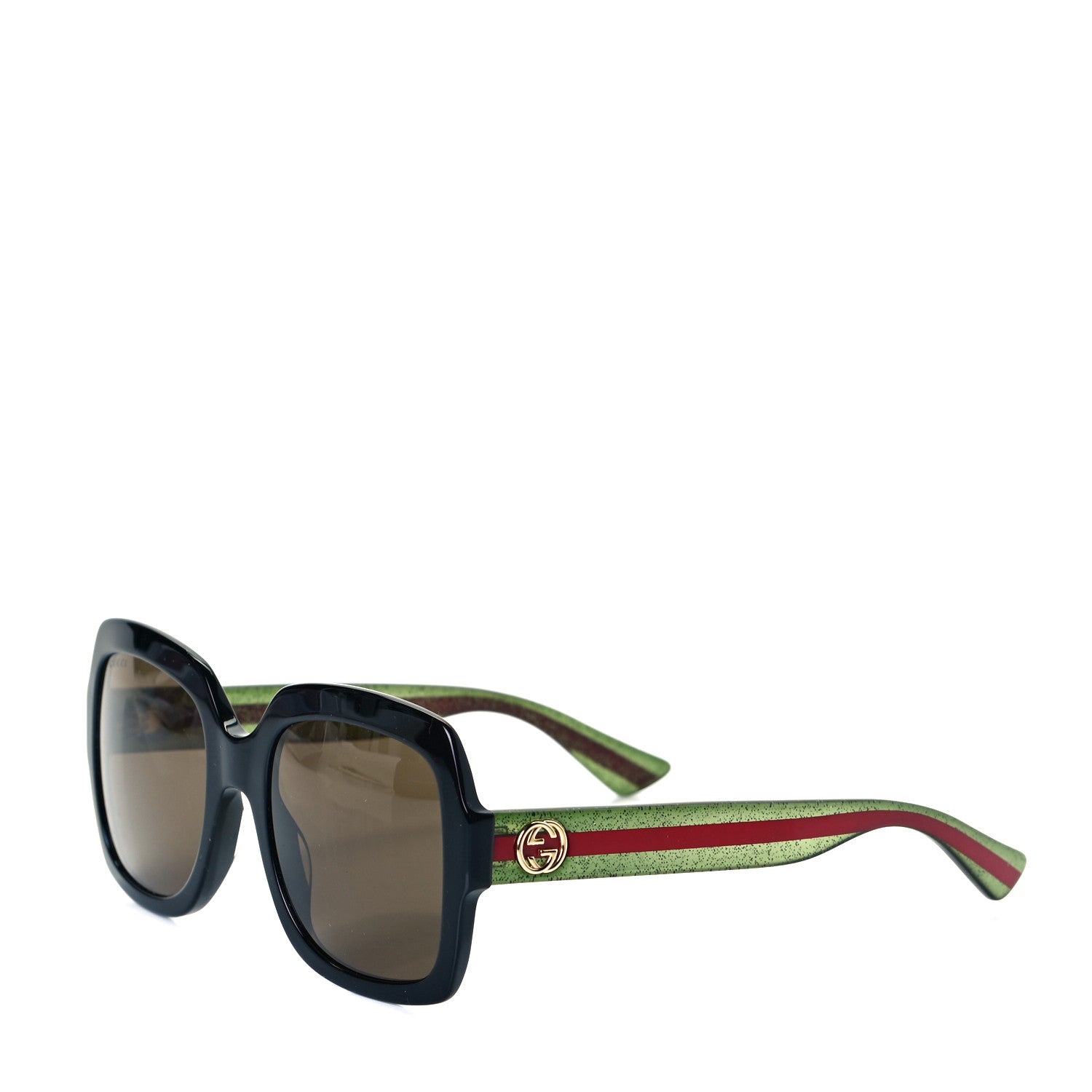 Gucci Acetate Square Frame Web Glitter Sunglasses GG0036S Black Green 2 of 5