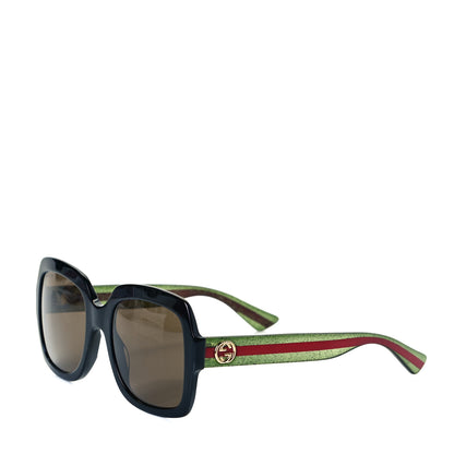 Gucci Acetate Square Frame Web Glitter Sunglasses GG0036S Black Green 2 of 5