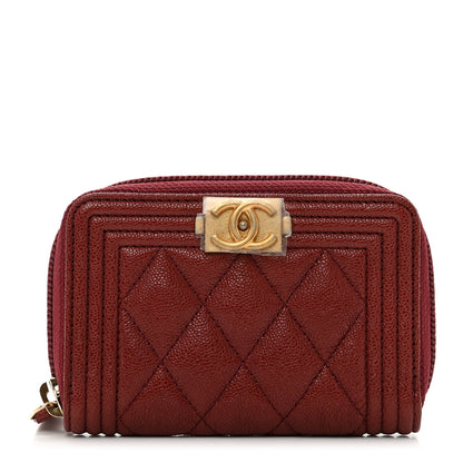 Chanel Caviar Quilted Boy Zip Around Coin Purse Wallet Burgundy 1 of 7