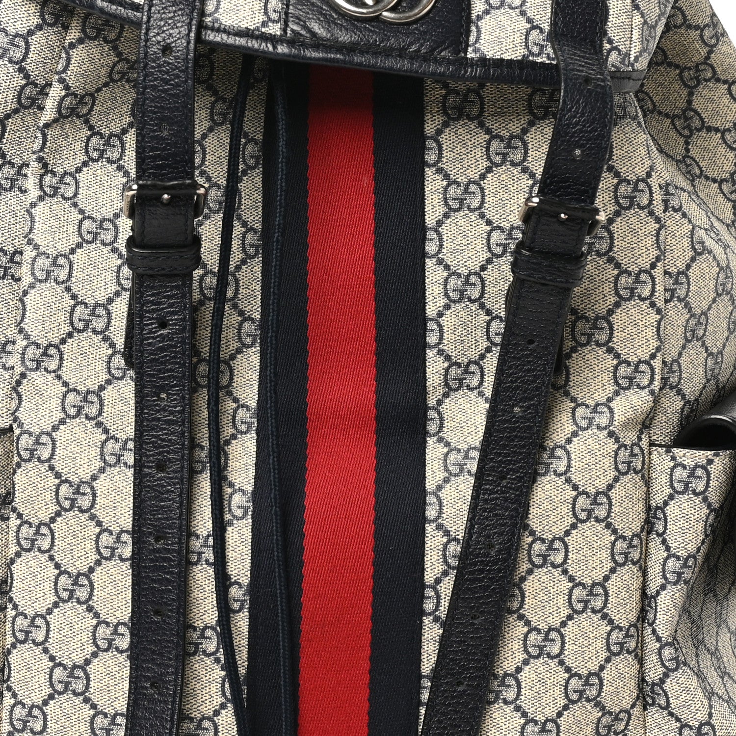 Gucci GG Supreme Monogram Medium Ophidia Double Buckle Backpack Beige Blue Black 7 of 10