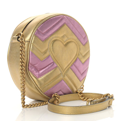 Gucci Metallic Nappa Matelasse Heart Mini GG Marmont Round Shoulder Bag Oro Vecchio Rosa 3 of 12