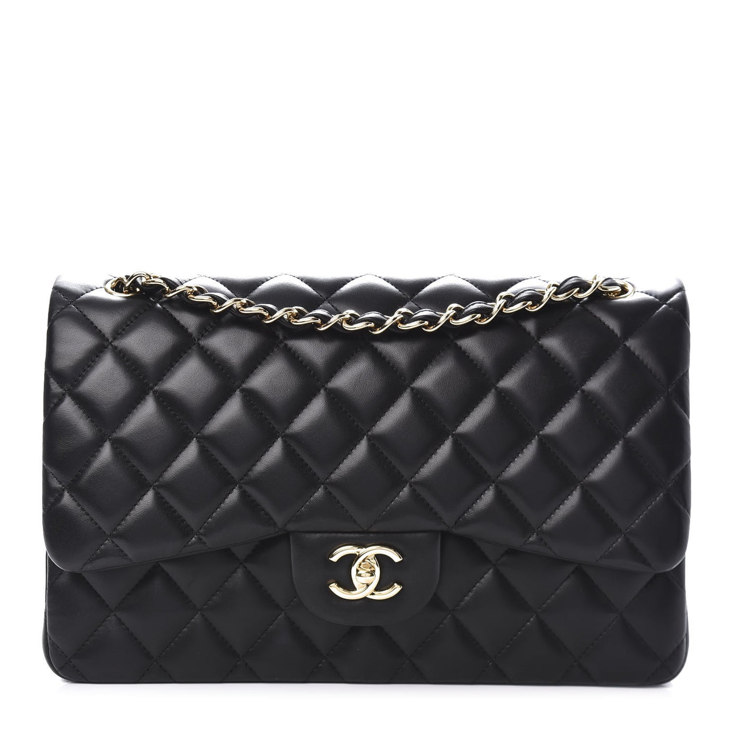 Lambskin Quilted Jumbo Double Flap Black