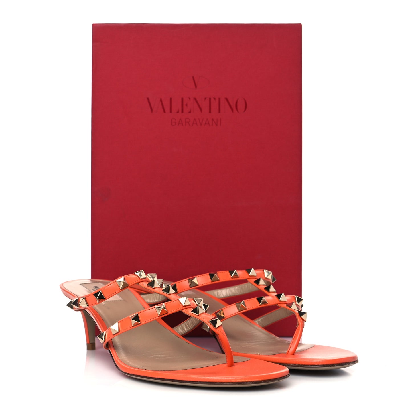 Calfskin Rockstud 50mm Flip Flop Thong Sandals 41 Orange Zest