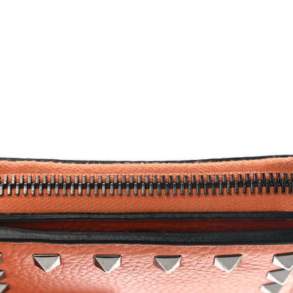 Valentino Garavani Pebbled Calfskin Rockstud Compact Zip Around Wallet Orange 9 of 11