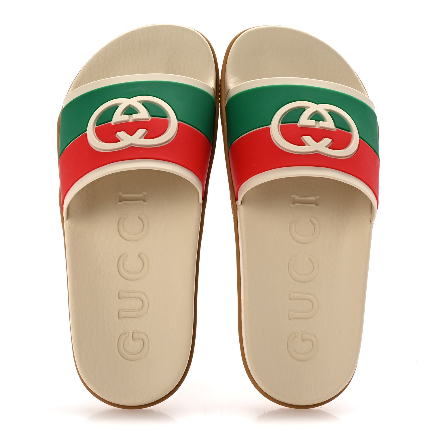 Gucci Rubber Web Womens Interlocking G Slide Sandals 37 Mystic White Green Red 2 of 9