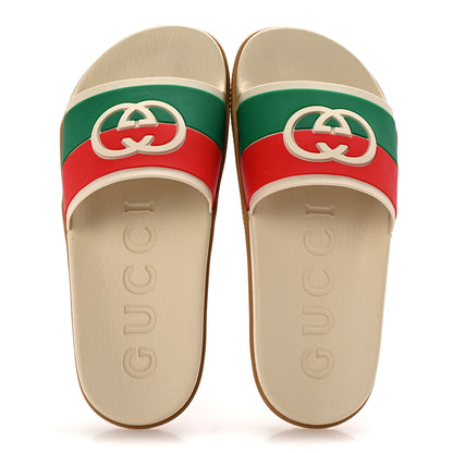 Gucci Rubber Web Womens Interlocking G Slide Sandals 37 Mystic White Green Red 2 of 9
