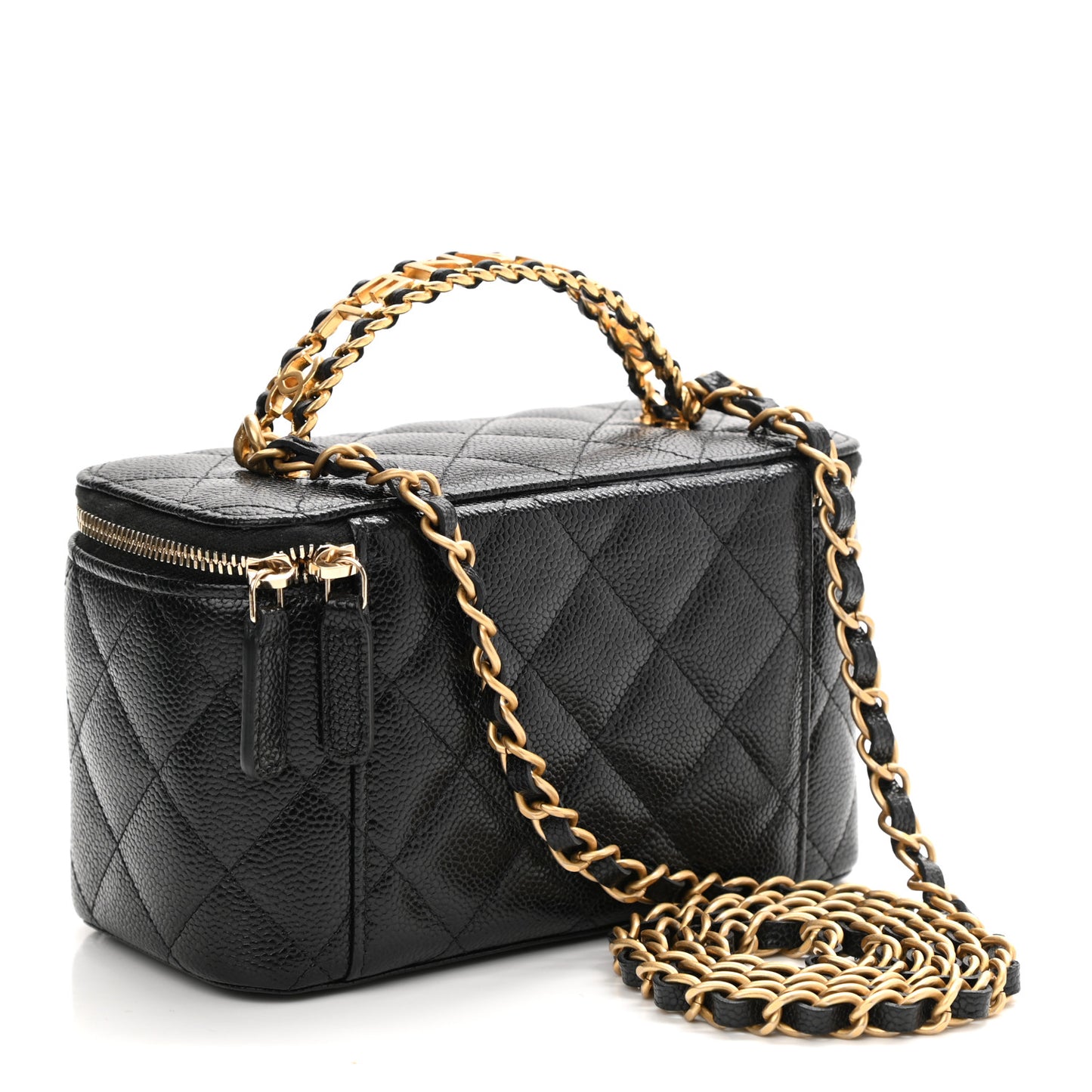 Shiny Caviar Quilted Pick Me Up Vanity Case Black