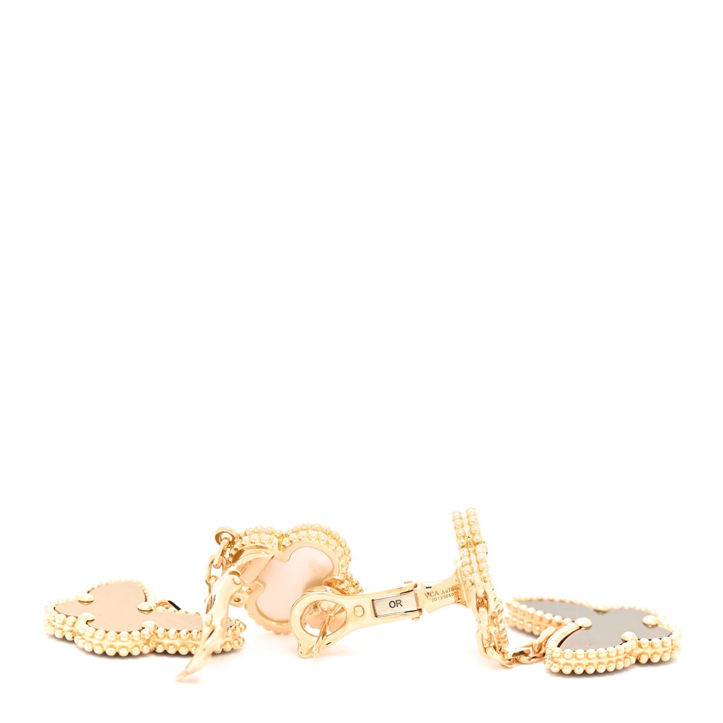 18K Yellow Gold Mother of Pearl Tiger's Eye Lucky Alhambra 2 Motifs Butterfly Earrings