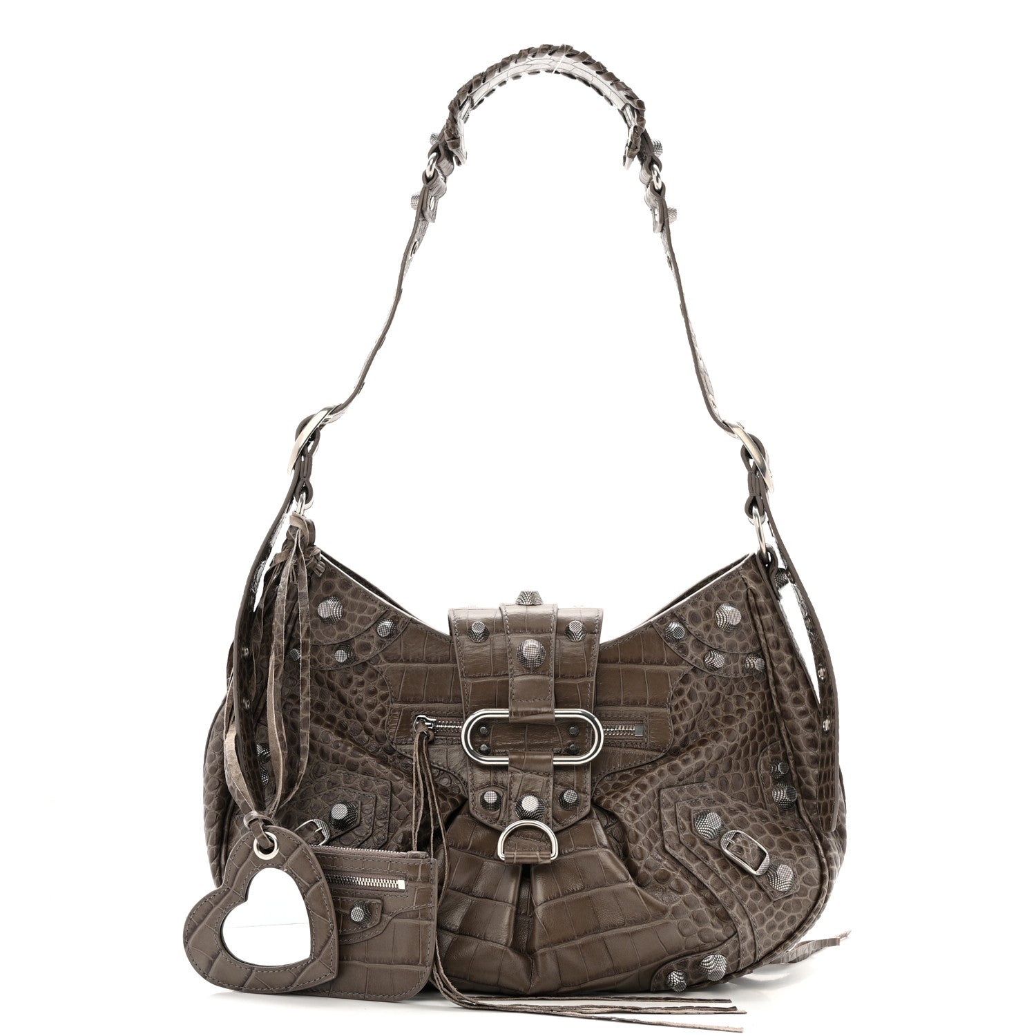 Balenciaga Extra Supple Calfskin Crocodile Embossed Medium Le Cagole Shoulder Bag Medium Grey 3 of 11