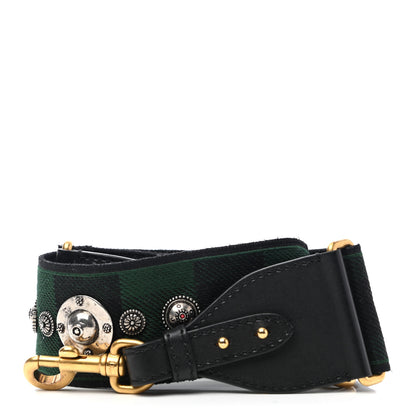 Christian Dior Canvas Embroidered Studded Checkered Shoulder Strap Green 1 of 4
