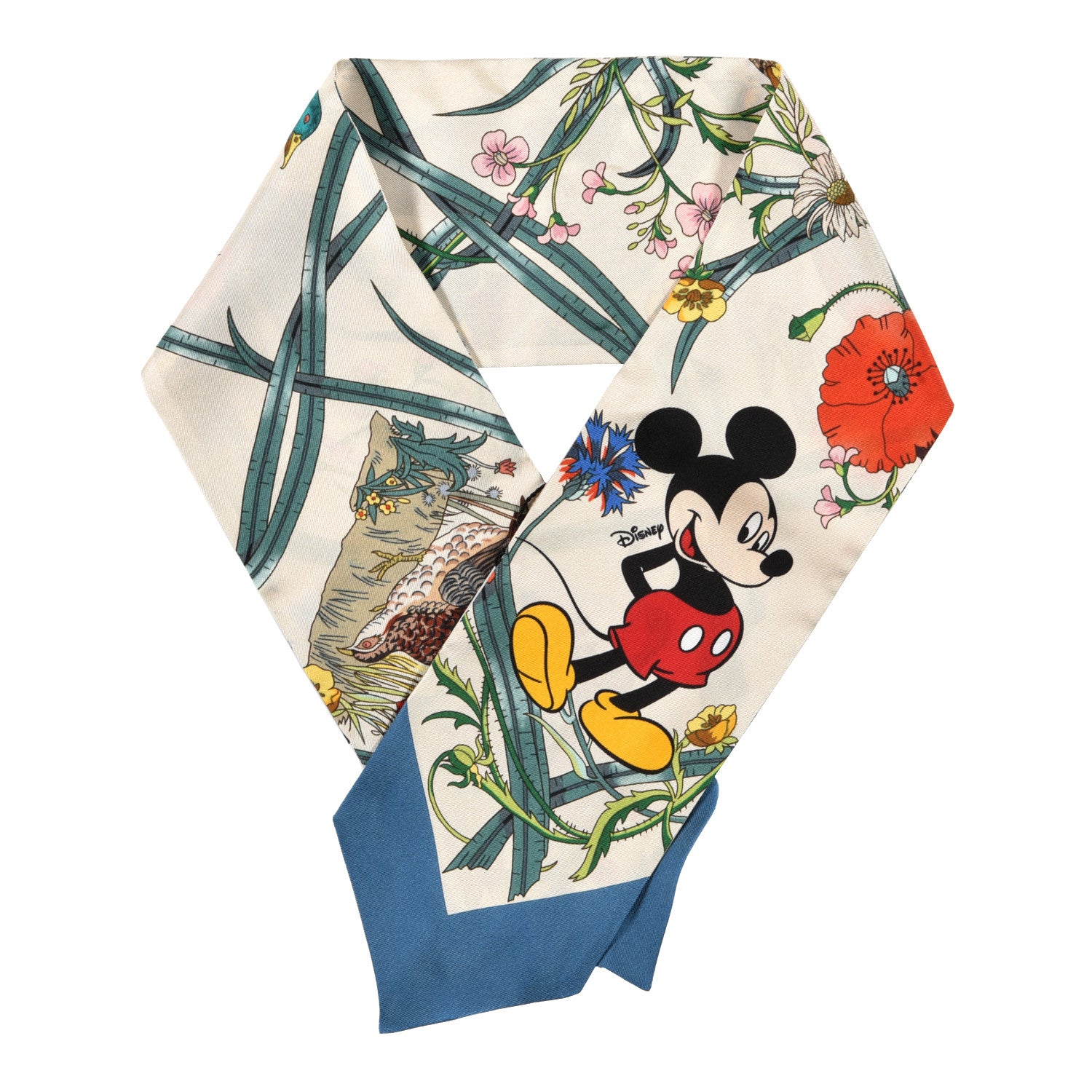 Gucci X DISNEY Silk Twill Mickey Lac Neck Bow Scarf Ivory Blue 1 of 4