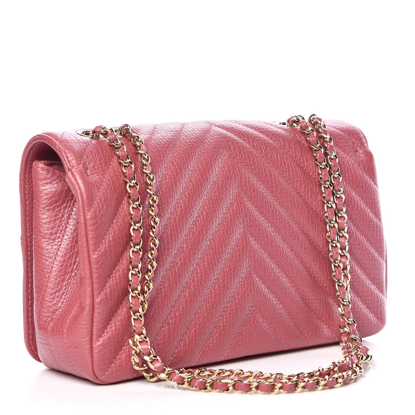 Calfskin Chevron Quilted Statement Flap Pink
