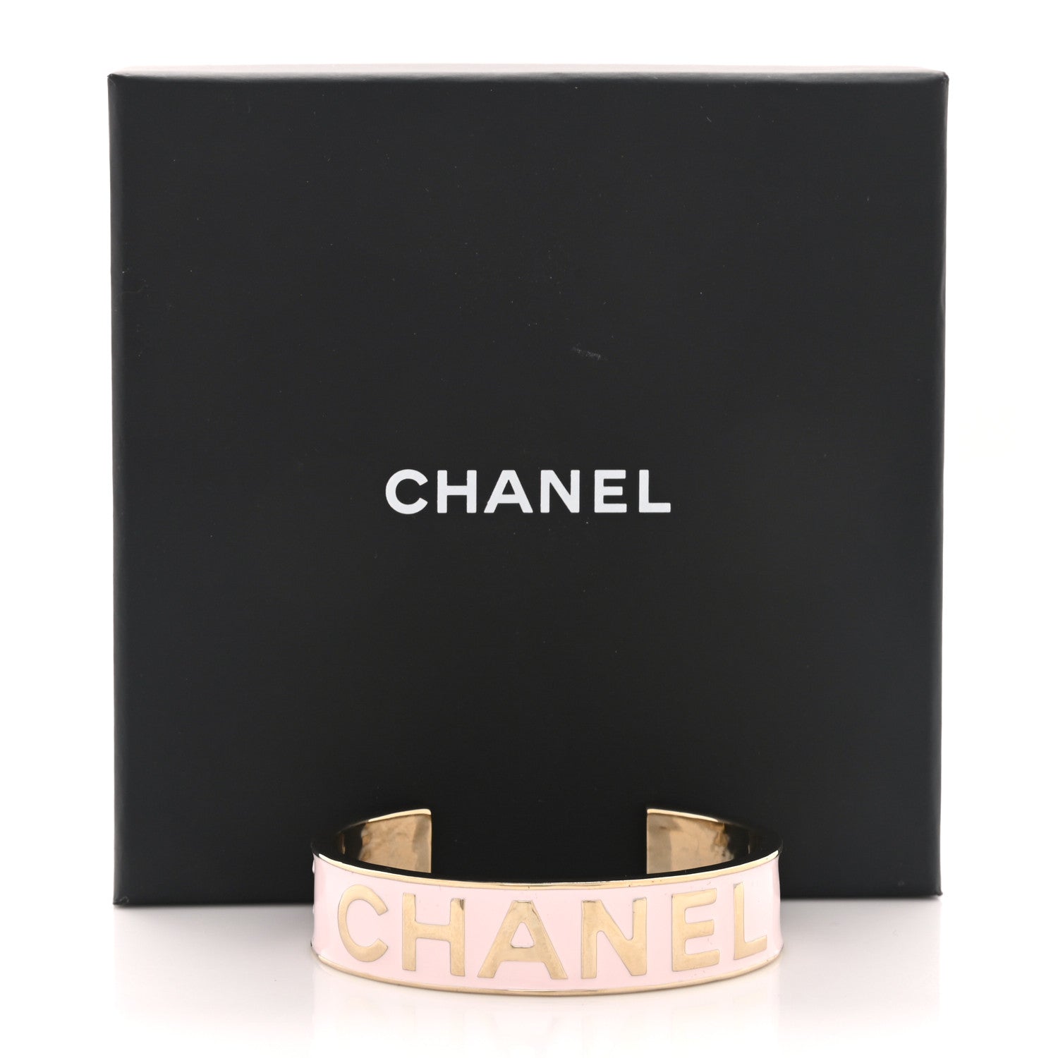 Chanel Metal Enamel Chanel Logo Cuff Bracelet M Pink 5 of 5