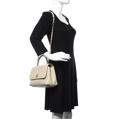Chanel Caviar Lizard Chevron Quilted Small Coco Handle Flap Ivory 2 of 10