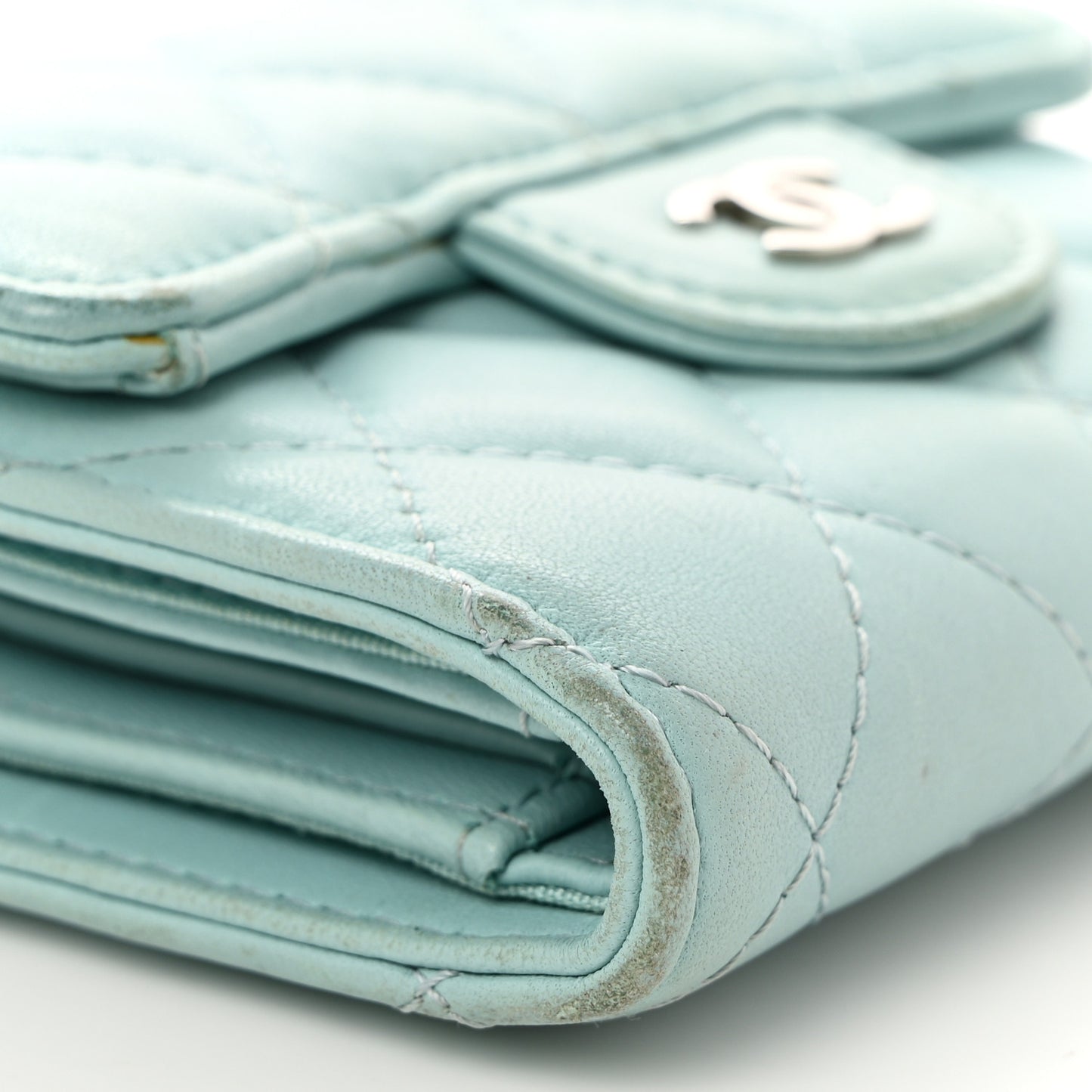 Caviar Quilted Small Flap Wallet Light Blue