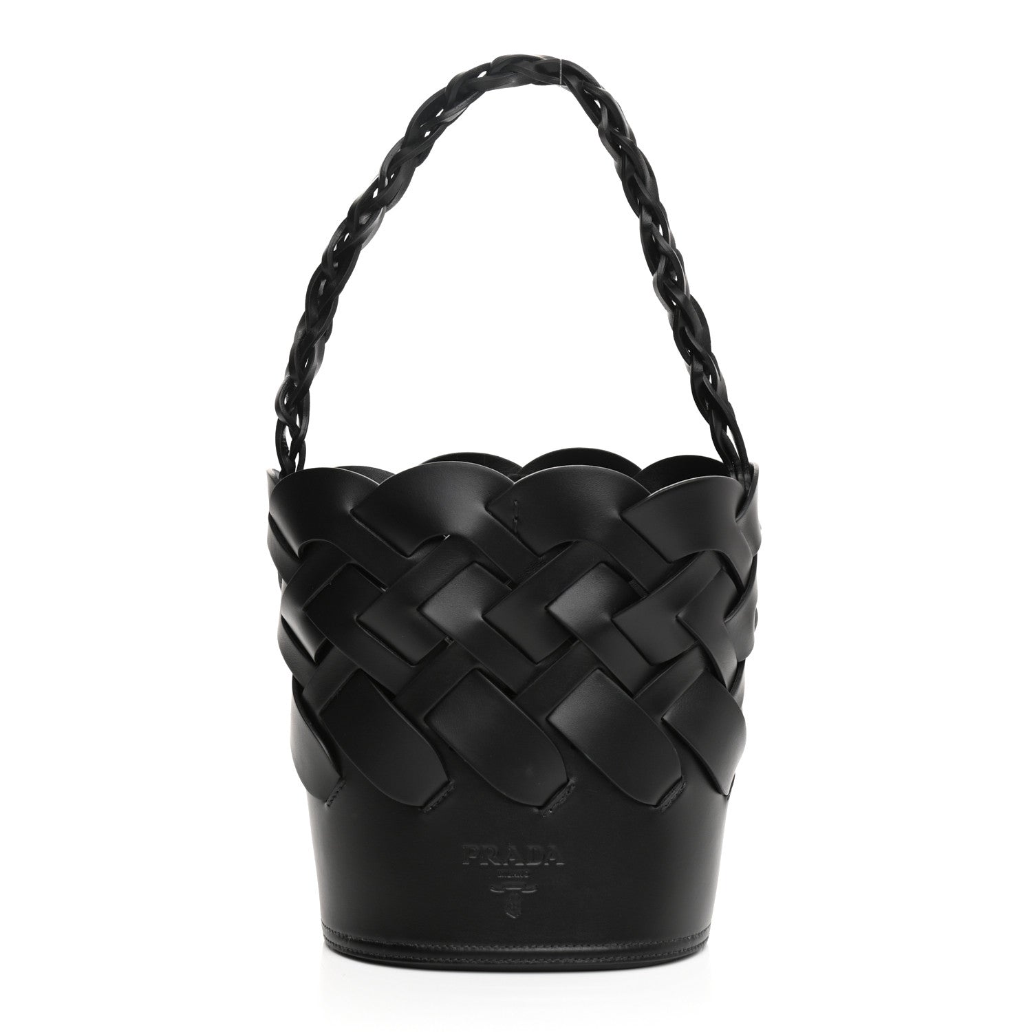 Prada Vitello Intreccio Bucket Bag Black 4 of 19