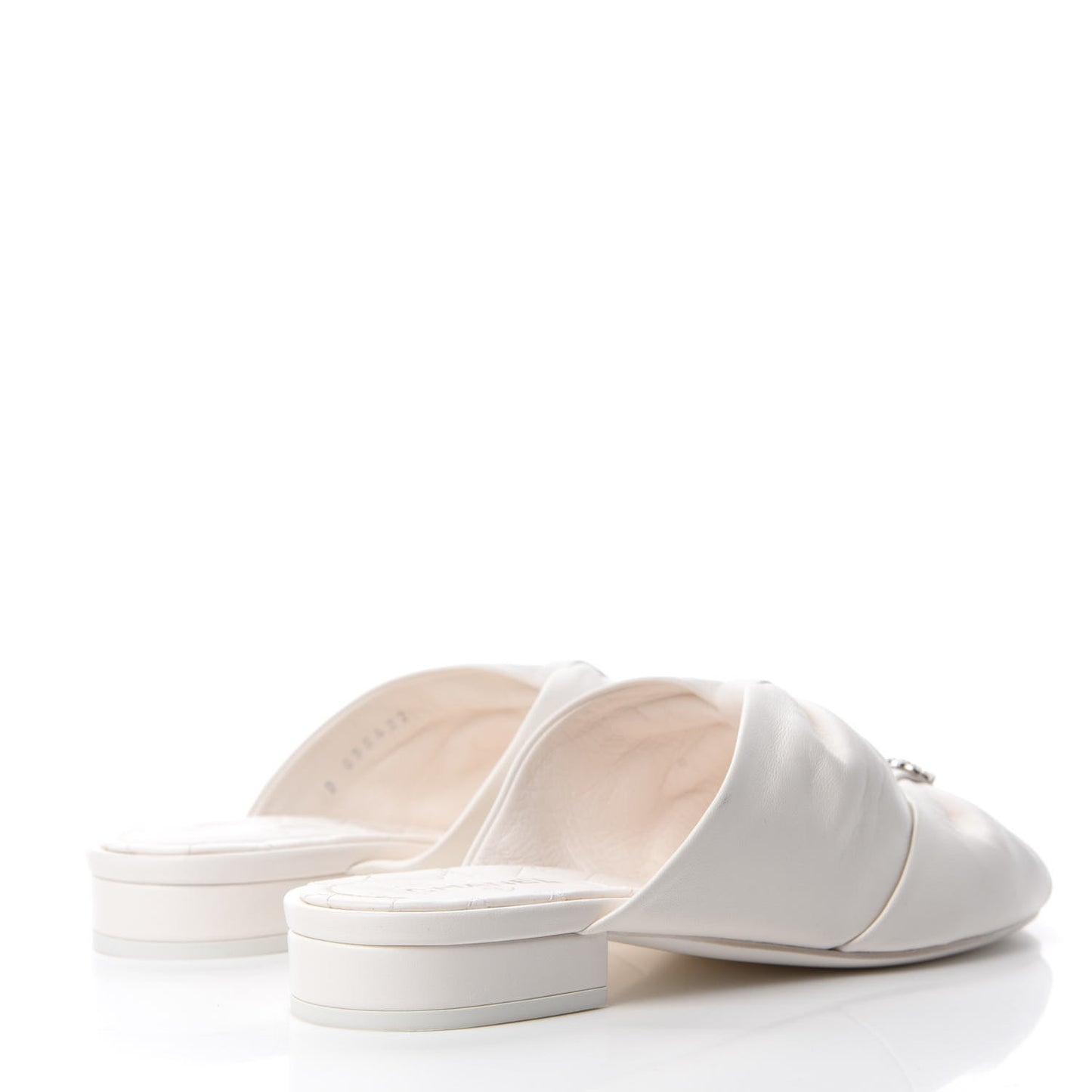 Lambskin Pearl Bow CC Flat Sandals 36.5 White