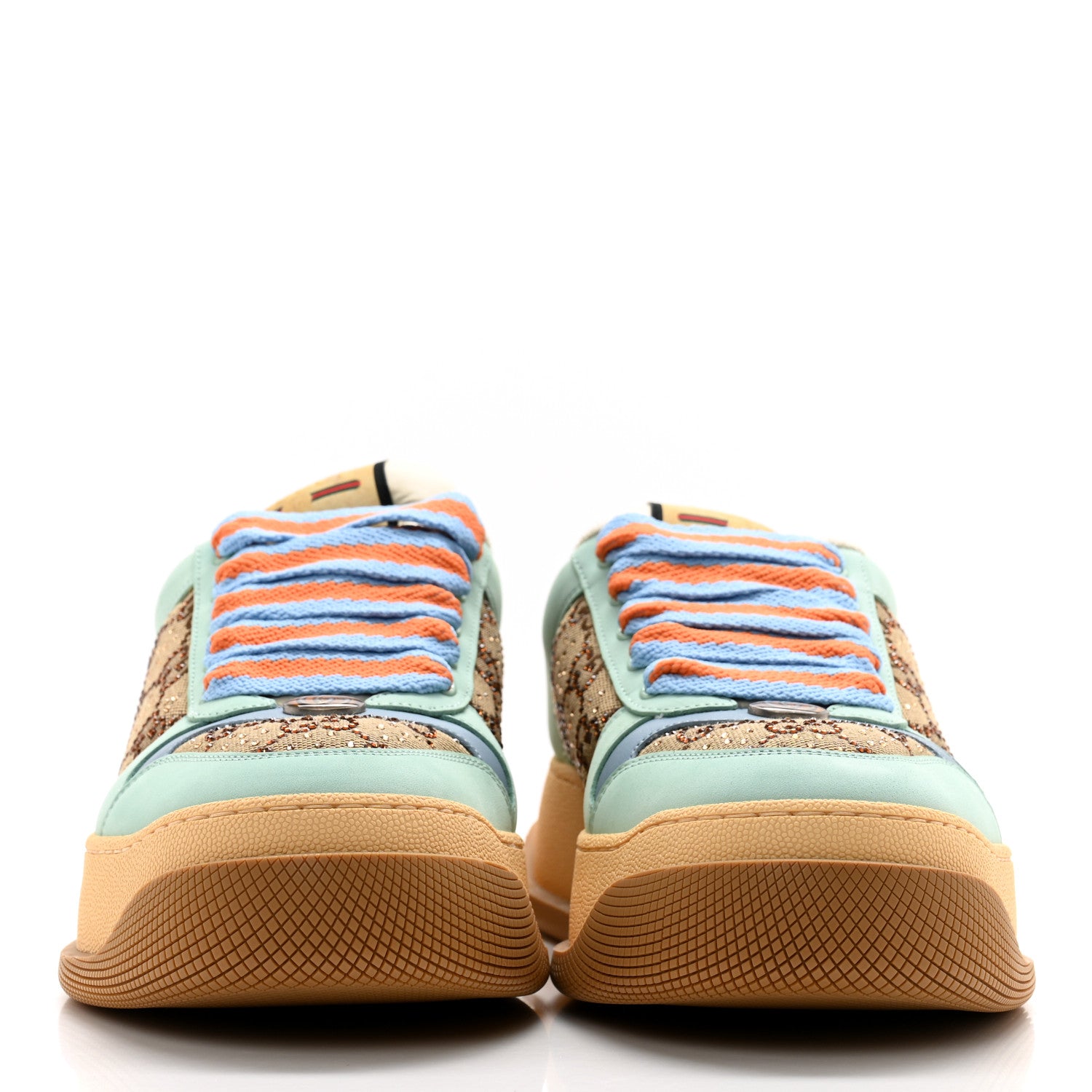 Gucci New Canvas GG Monogram Women's Screener 50mm Sneakers 39.5 Beige Blue Orange 2 of 9