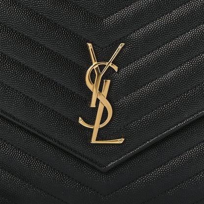 Saint Laurent Grain De Poudre Matelasse Chevron Monogram Envelope Clutch Black 7 of 10