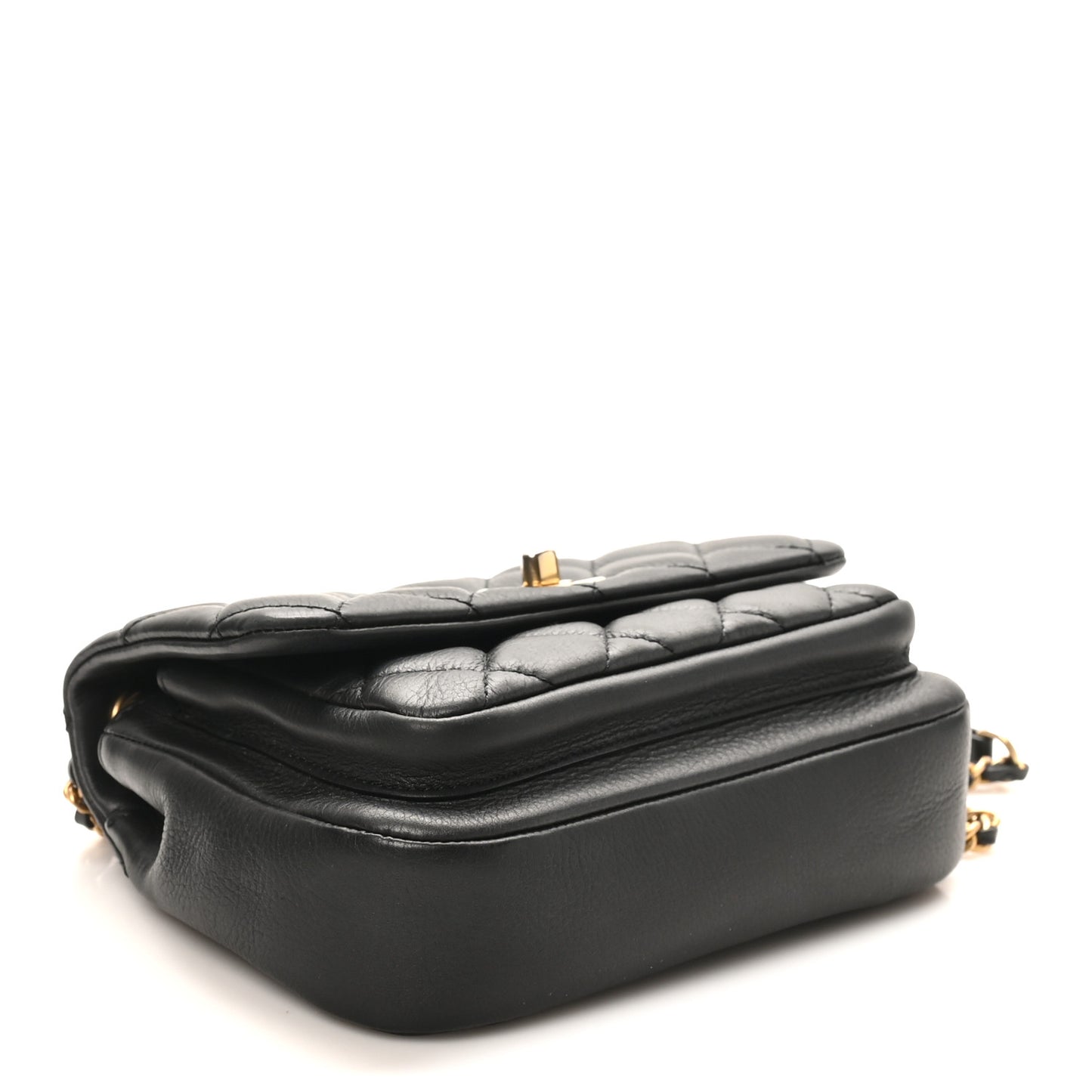 Calfskin Quilted Top Handle Flap Black