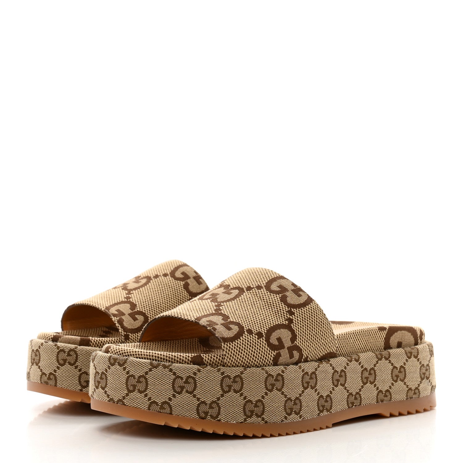 Gucci Monogram Maxi GG Angelina Platform 55mm Slide Sandals 39 Camel Ebony 3 of 9