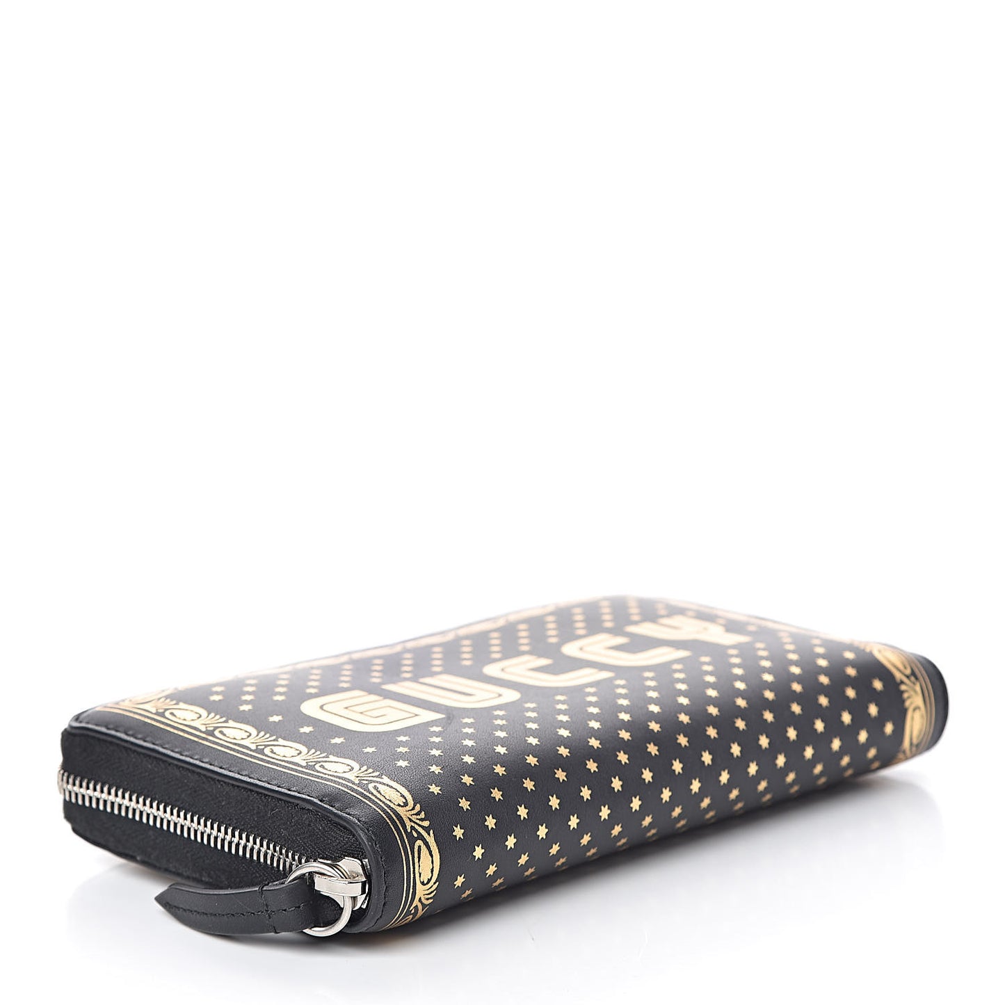 X SEGA Calfskin GUCCY Stars Zip Around Wallet Black Gold