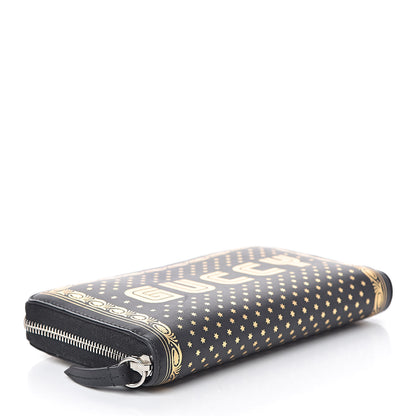 Gucci X SEGA Calfskin GUCCY Stars Zip Around Wallet Black Gold 4 of 8