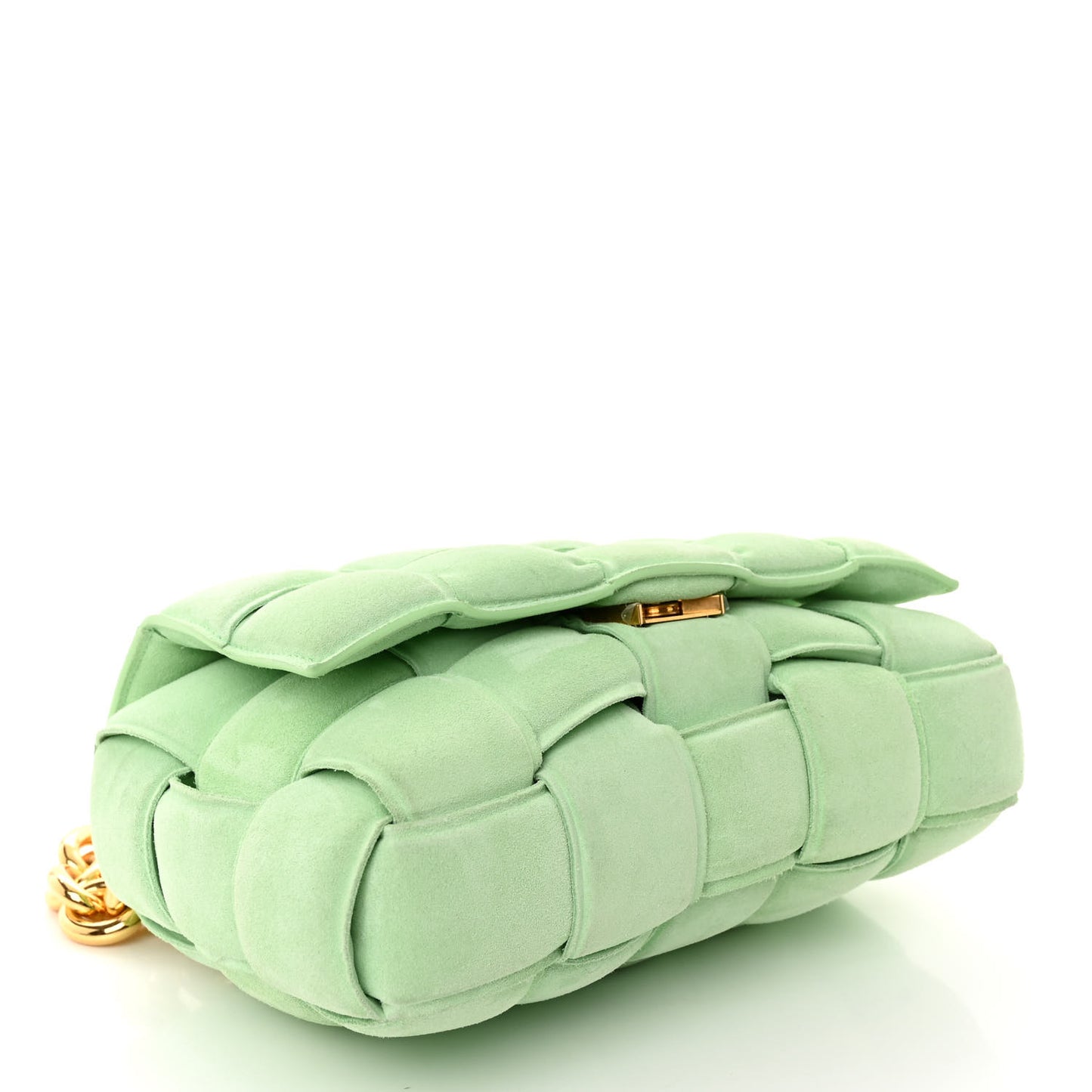 Suede Maxi Intrecciato Padded Chain Cassette Crossbody Bag Wasabi