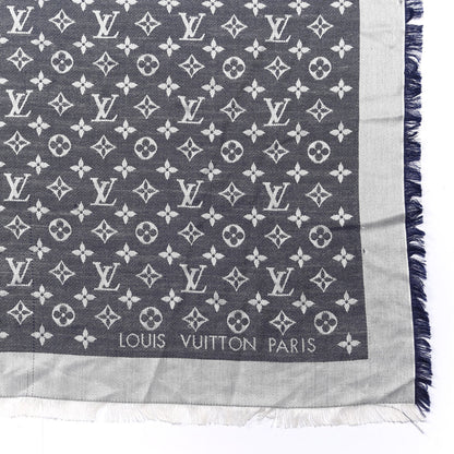 Louis Vuitton Silk Wool Monogram Denim Shawl Blue 2 of 4