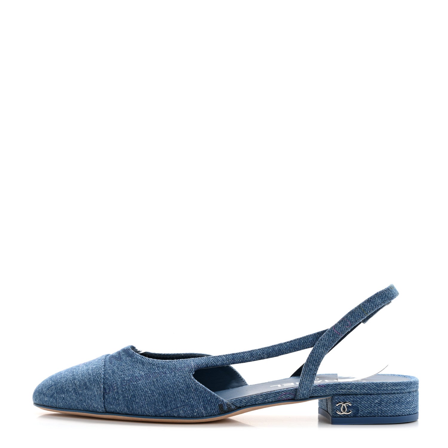 Chanel Denim Cap Toe CC Slingback Flats 39 Light Blue Multicolor 1 of 10