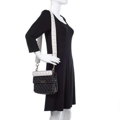 Valentino Garavani Grained Calfskin Medium Rockstud Spike Shoulder Bag Black White 2 of 12