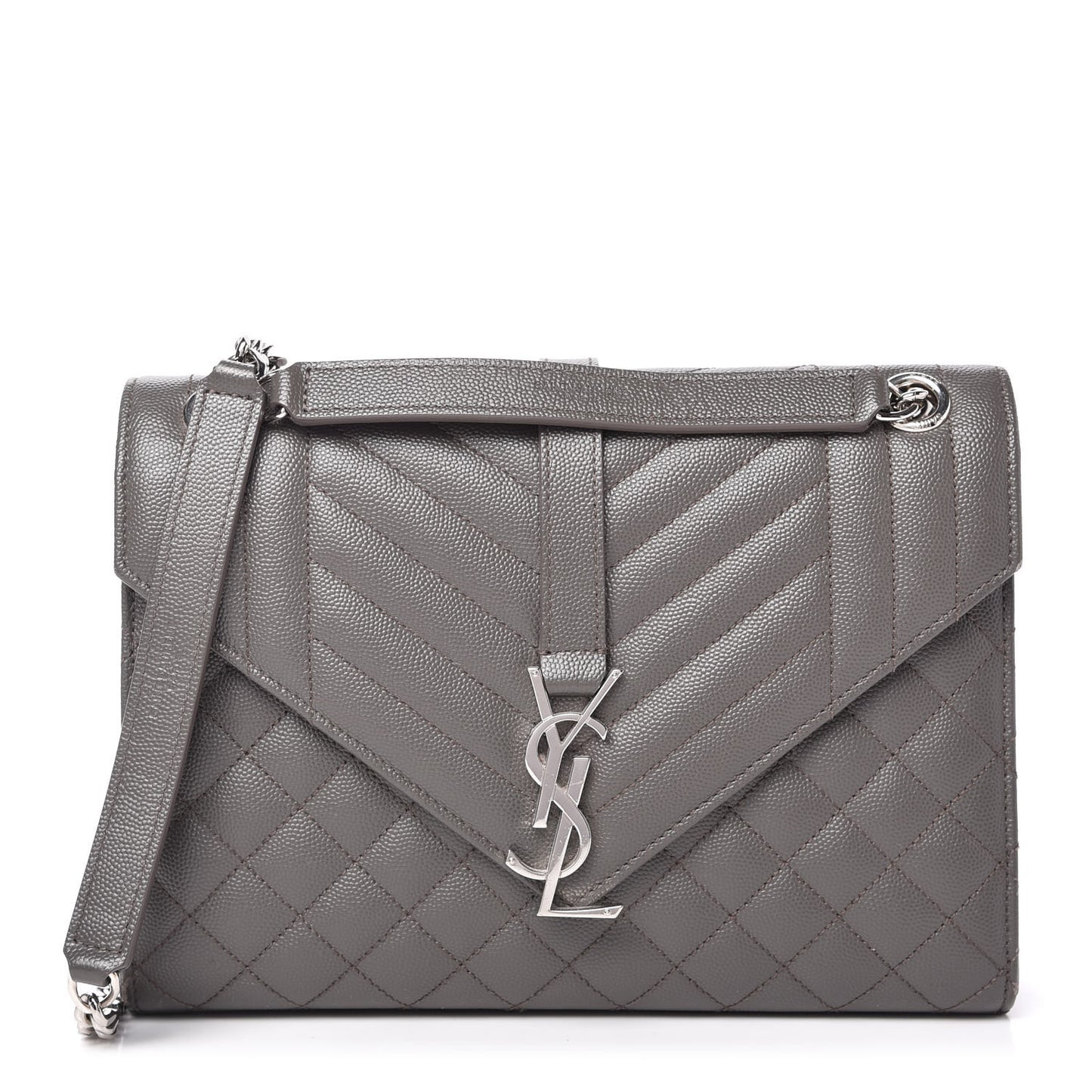 Grain De Poudre Textured Mixed Matelasse Medium Triquilt Monogram Satchel Earth
