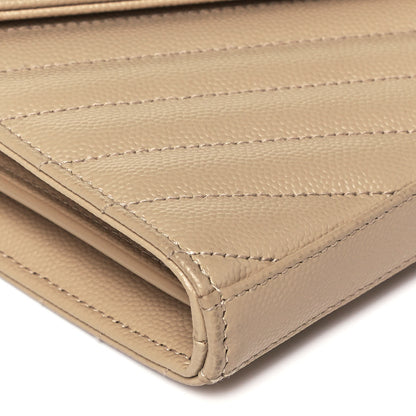 Saint Laurent Grain De Poudre Matelasse Chevron Monogram Chain Wallet Nude Powder 7 of 9