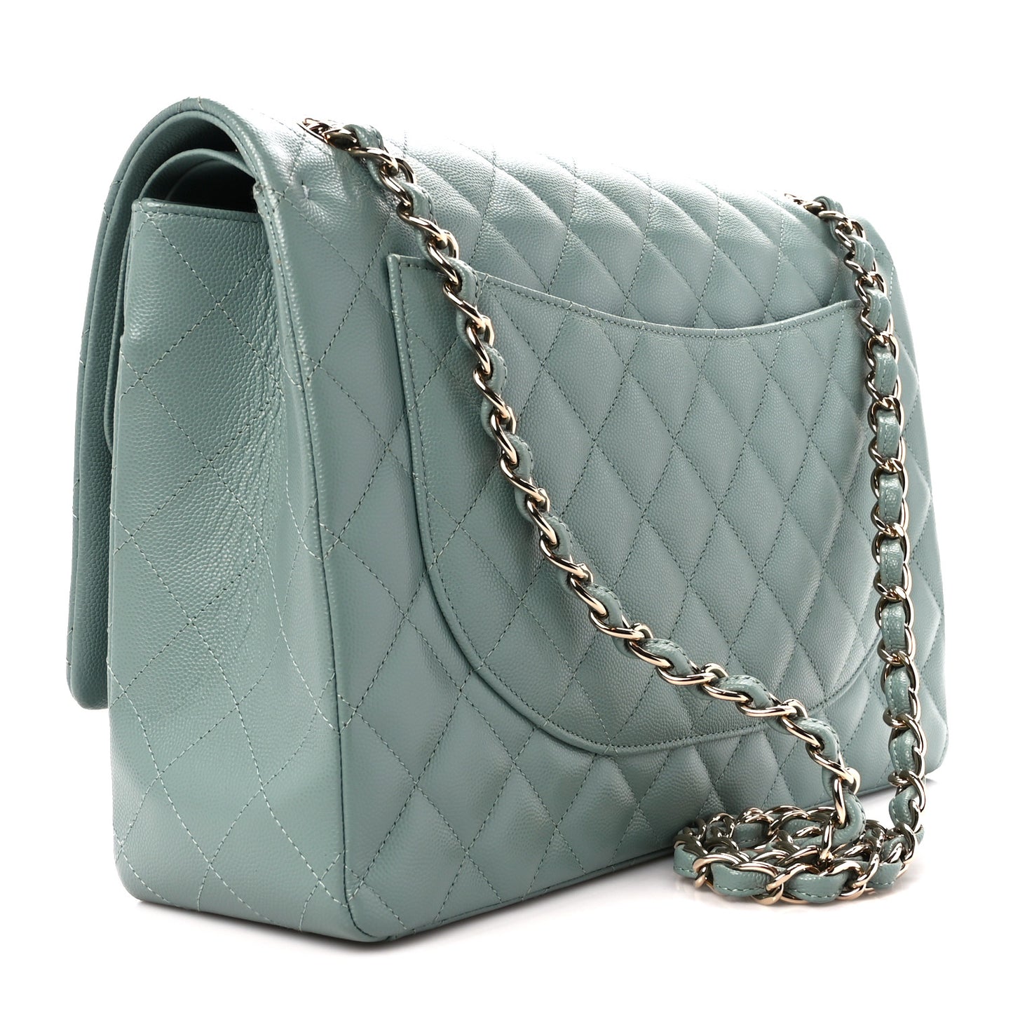 Caviar Quilted Maxi Double Flap Light Blue