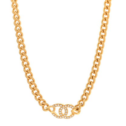 Chanel Crystal Chain Link CC Choker Necklace Gold 1 of 7