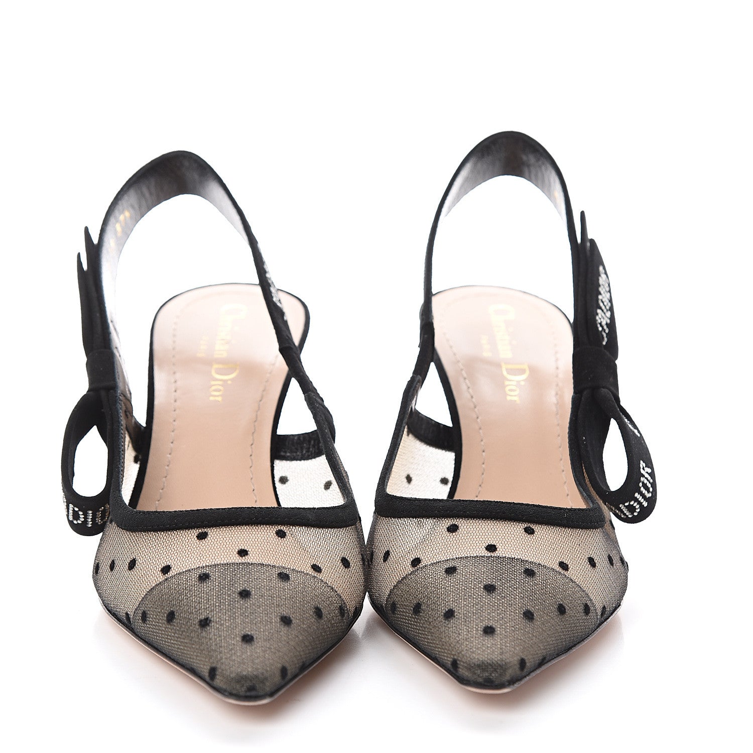 Christian Dior Mesh Plumetis Crystal Suede J'Adior Slingback 65mm Pumps 37.5 Nude Black 2 of 7