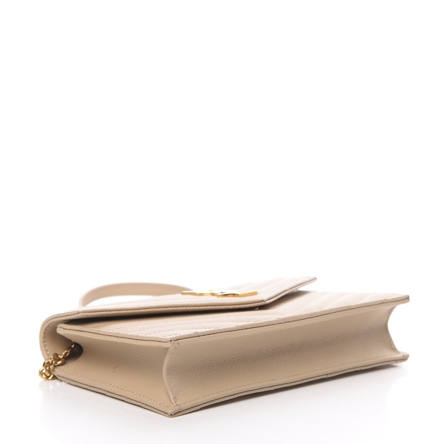 Saint Laurent Grain De Poudre Matelasse Chevron Monogram Envelope Chain Wallet Nude Powder 4 of 12