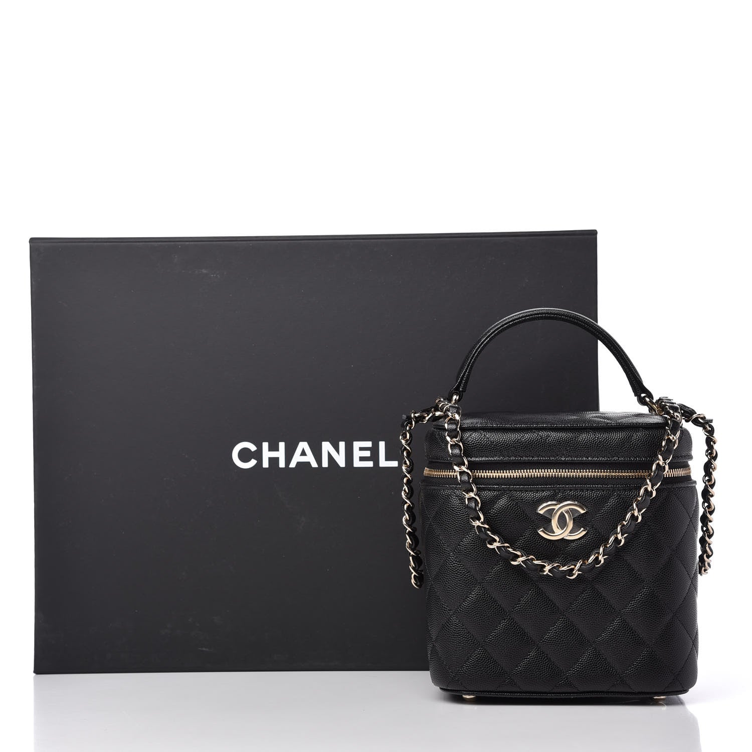 Chanel Caviar Quilted Small Top Handle Vanity Case With Chain Black 10 of 10