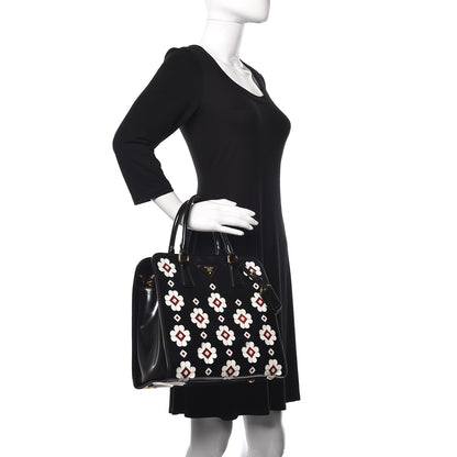 Prada Spazzolato Floral Shopper Black White 2 of 21
