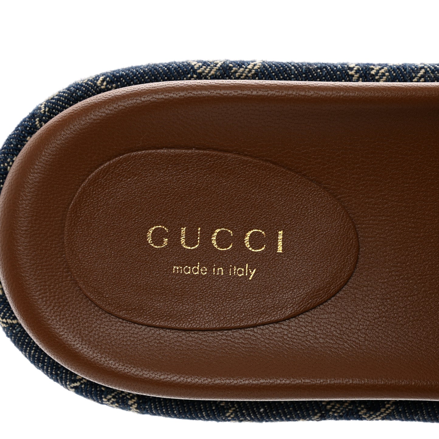 New Denim GG Monogram Angelina Platform 55mm Slide Sandals 37 Blue Tea