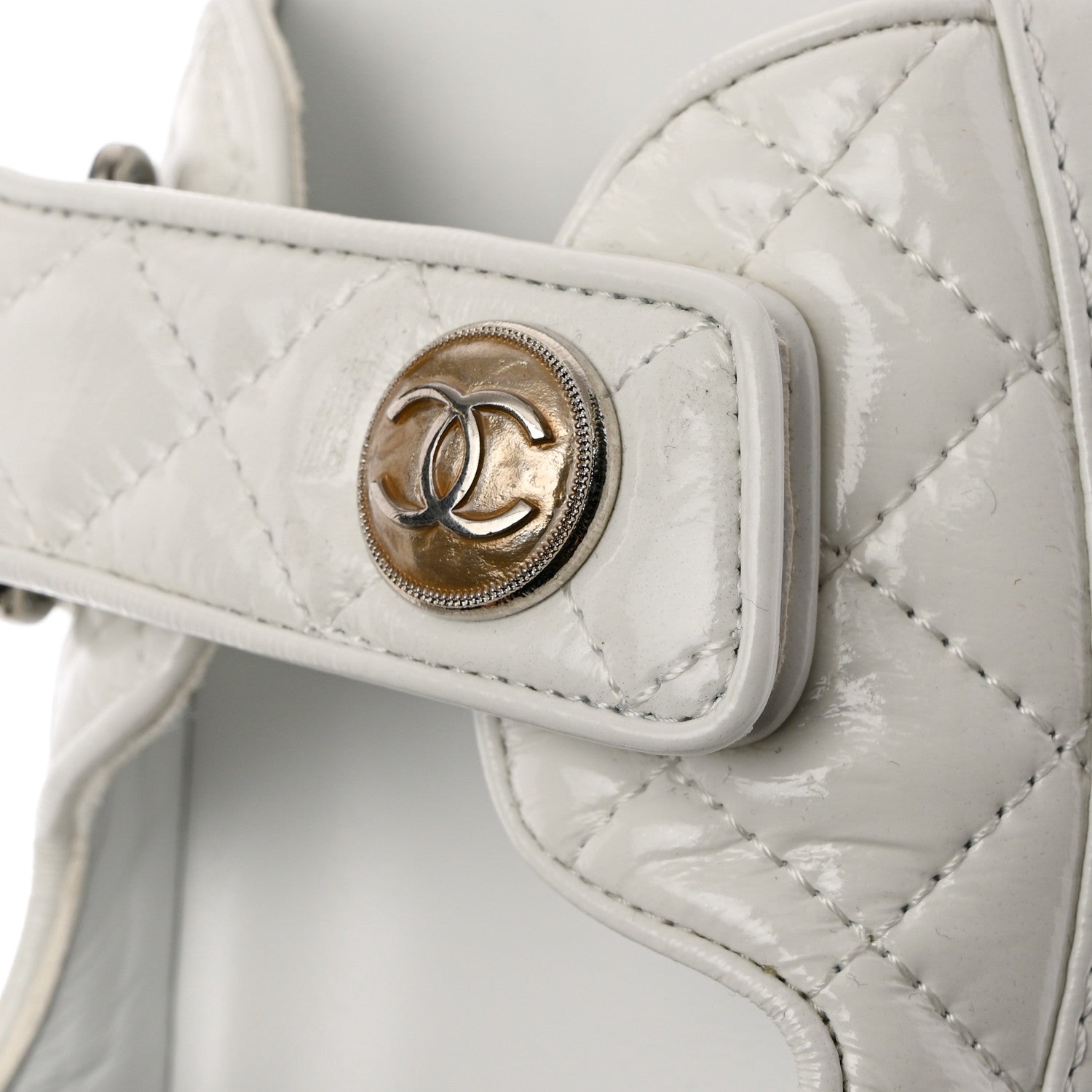 Chanel Laminated Lambskin Quilted Velcro Dad Sandals 36 White 10 of 12