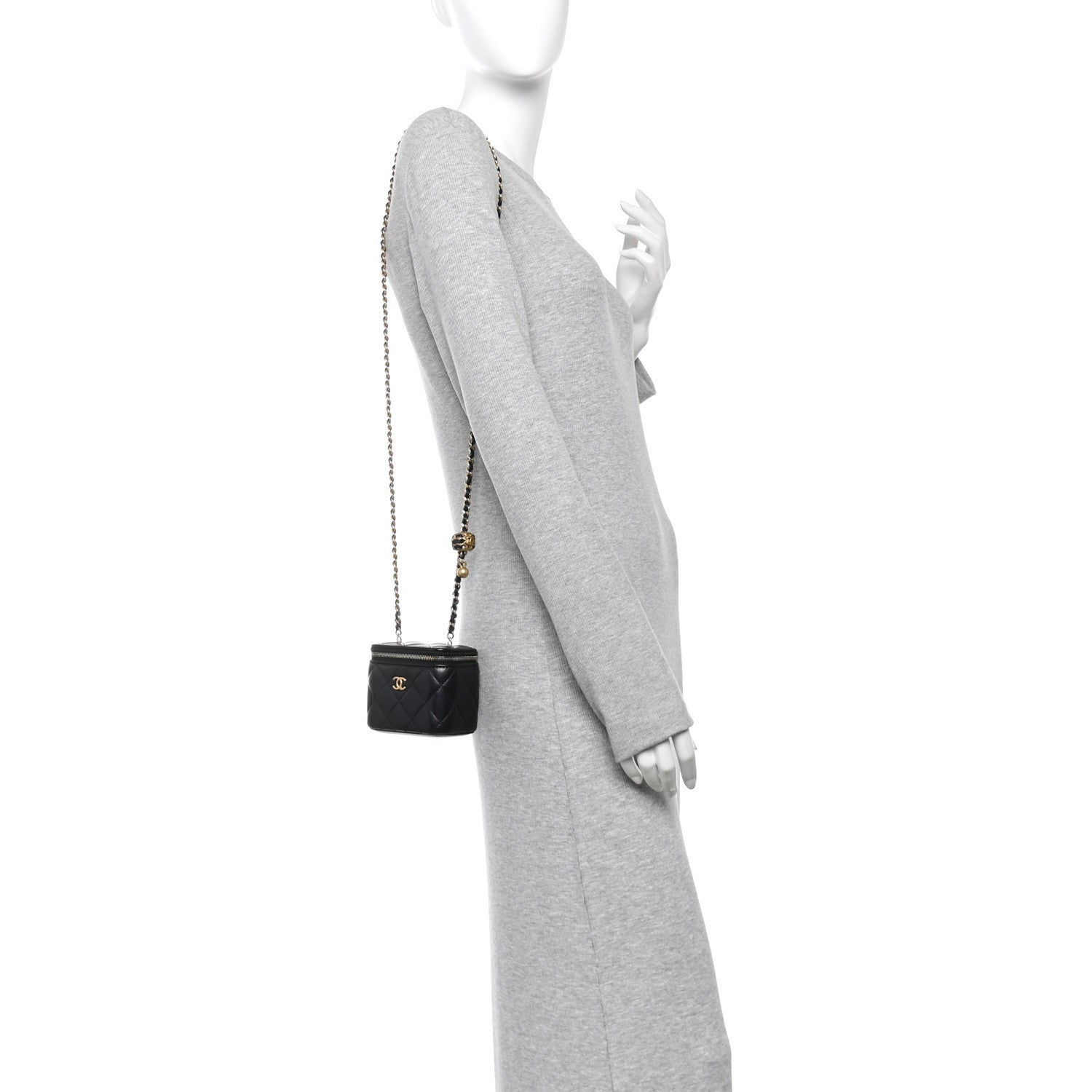 Chanel Lambskin Quilted Mini Pearl Crush Vanity Case With Chain Black 2 of 10